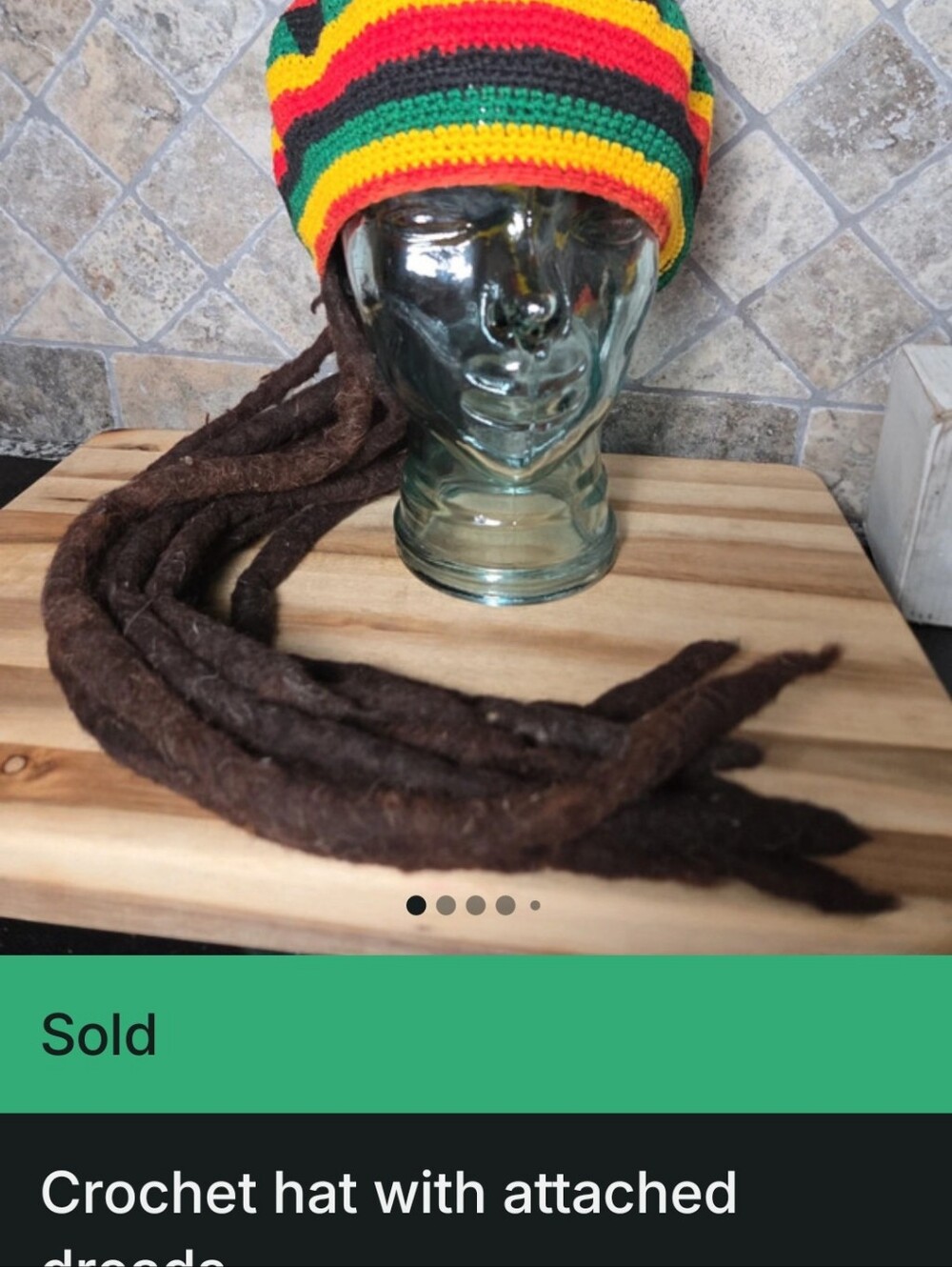 Crochet Rasta Beanie with Attached Brown Dreads